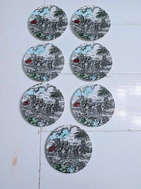 Set of 7 VTG Myott Royal Mail Salad Plates 6 3/4" Red Roof Staffordshire England